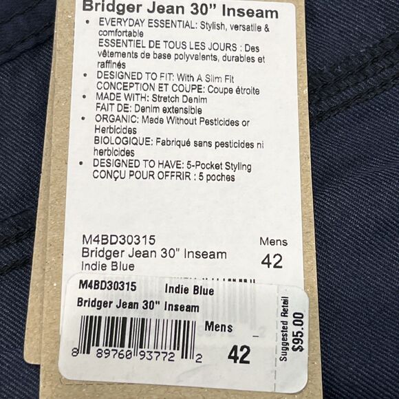 Prana Bridger NEW Jeans Pants Mens 42 x 30 Blue Slim Straight Gorpcore Organic - Picture 10 of 13